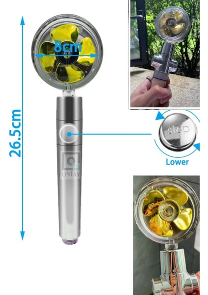 Turbo Duş Başlığı Basınçlı Yağmurlama Stop Düğmeli Asorti Renk Pervaneli Su Tasarruflu Banyo Başlık modelleri