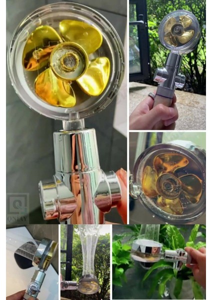 Turbo Duş Başlığı Basınçlı Yağmurlama Stop Düğmeli Asorti Renk Pervaneli Su Tasarruflu Banyo Başlık