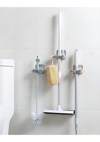2 Adet Sihirli Mop Tutucu Sihirli Fırça Sapı Tutucu Sihirli Tutacak Pratik Duvar Askı Aparatı Gri As