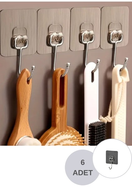 Güçlü Yapışkanlı Duvar Kancaları Kapı Duvar Askıları Mutfak Banyo Organizatör Kanca Anahtarlık-6pcs