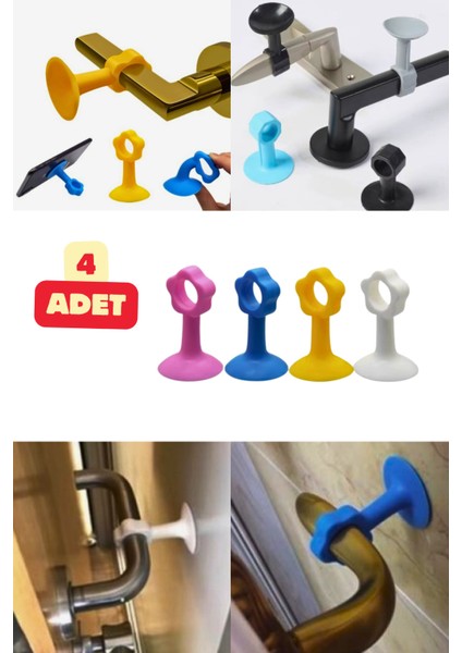 4 Adet Çok Renkli Kapı Kolu Koruyucu Stoper Kapı Arkası Duvar Koruyucu Gürültü Emici Çok Amaçlı Çok