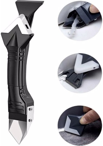 3'ü 1 Arada Fayans Derz Dolgu Kazıyıcı Sıyırıcı Silikon Sökücü ve Uygulayıcı Aparatı Metal Ağızlı