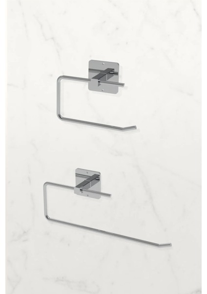 Yapışkanlı Wc Kağıtlık Rulo Havluluk Banyo Mutfak Set 2 Li Gri Havlu Askılığı Paslanmaz Tr