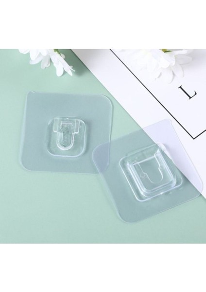 10 Çift Şeffaf Geçmeli Klips Duvar Delmeden Eşya Sabitleme Askısı Seti - Suya Dayanıklı Yapışkanlı T