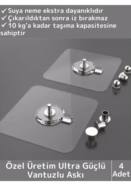 Özel Üretim Yüksek Kaliteli Suya Neme Ekstra Dayanıklı Montajsız Ultra Güçlü Vantuzlu Askı 4 Adet Tu