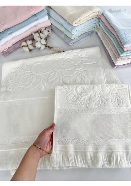 Etamin ve Kanaviçe Işlemelik Havlu - Krem - Analı Kızlı modelleri