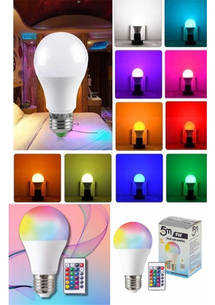 Rgb Uzaktan Kumandalı LED Lamba Ambiyans Aydınlatma Renk Değiştiren Ampul LED Işık Tekli Gün Işığı E