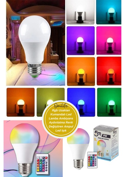 Rgb Uzaktan Kumandalı LED Lamba Ambiyans Aydınlatma Renk Değiştiren Ampul LED Işık Tekli Gün Işığı E