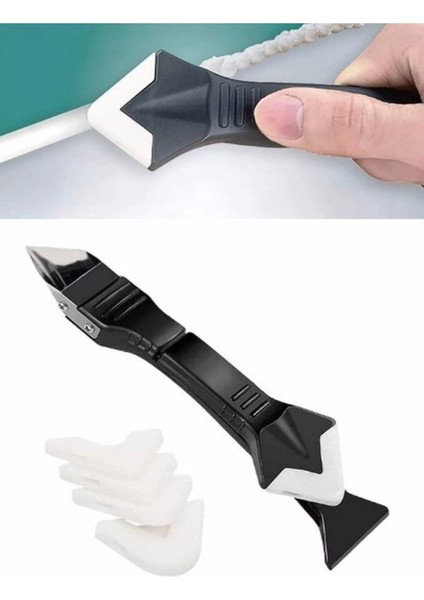 3'ü 1 Arada Fayans Derz Dolgu Kazıyıcı Sıyırıcı Silikon Sökücü ve Uygulayıcı Aparatı Metal Ağızlı