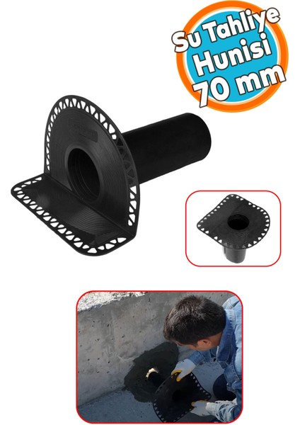 Su Tahliye Dik Iniş Parapet 70'lik Direnaj Hünisi Çatı Balkon Yağmur Gider Borusu Oluk Adaptörü Gide