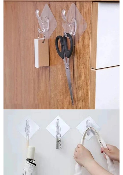 8 Parça Güçlü Yapışkanlı Şeffaf Duvar Askısı Suya Dayanıklı Banyo Mutfak Düzenleyici Pratik Askılık fırsatları