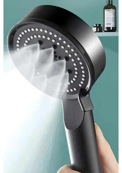 5 Fonksiyonlu Duş Başlığı Siyah Tazyikli Su Tasarruflu Kireç Önleyici Tepe Duş Başlığı Musluk Aparat