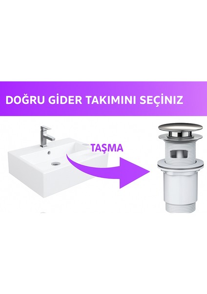 Pop-Up Lavabo Sifonu Taşmalı – Paslanmaz Metal Başlık, Plastik Gövde, Kolay Montaj Lavabo Sifonu Pop