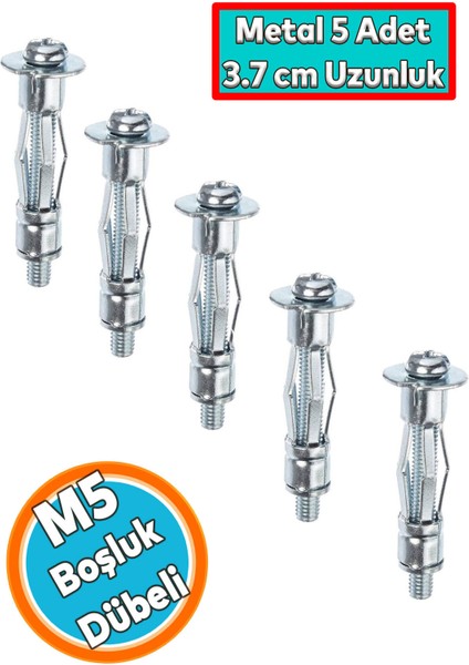 Boşluk Dübel Çelik Alçıpan Frt Tuğla Duvar Bims Paraşüt Dübeli 5X37 Metal (5 Adet) Dübel