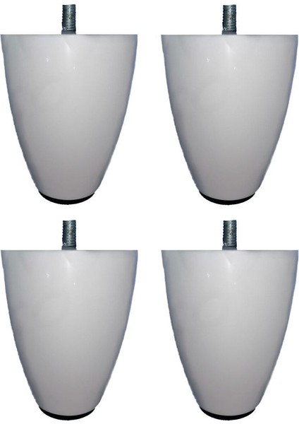 10 cm Beyaz Renk Armut Plastik Baza Koltuk Kanepe Ayağı (Ince M8 Diş) (4 Adet) Beyaz 4'lü Baza Ayağı