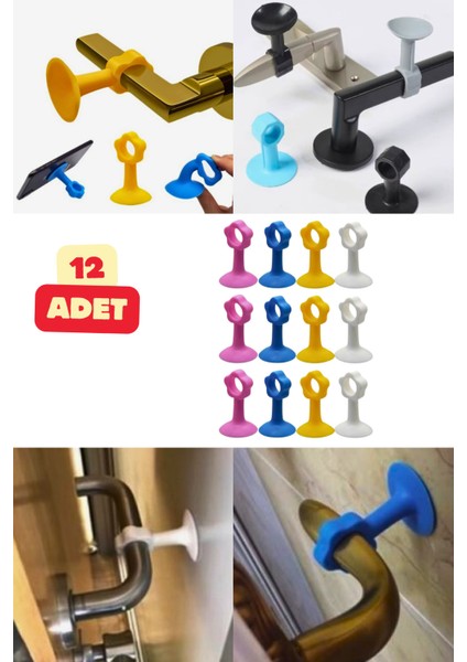 12 Adet Çok Renkli Kapı Kolu Koruyucu Stoper Kapı Arkası Duvar Koruyucu Gürültü Emici Çok Amaçlı Çok