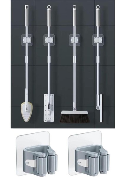 4 Adet Krem Renk Pratik Yapışkanlı Duvar Mop Süpürge Paspas Temizlik Fırçası Tutucu Krem 4 Adet Tr F