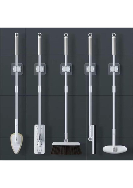 4 Adet Krem Renk Pratik Yapışkanlı Duvar Mop Süpürge Paspas Temizlik Fırçası Tutucu Krem 4 Adet Tr F