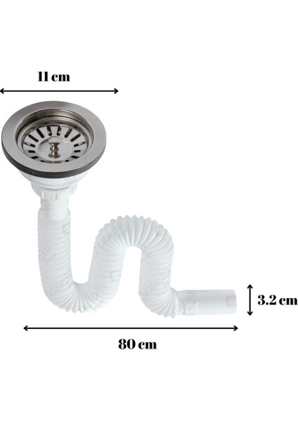 Lüks Çöpmak Körüklü Evye Lavabo Evye Sifonu Pis Su Gideri Borusu Plastik 11 cm Geniş Kafa 80 cm L modelleri