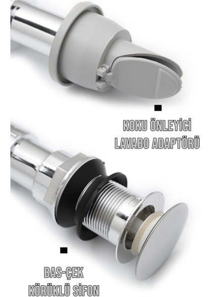 Krom Bas Çek Lavabo Sifonu ve Koku Giderici Kapaklı Adaptör Seti Lavabo Sifonu fiyatları