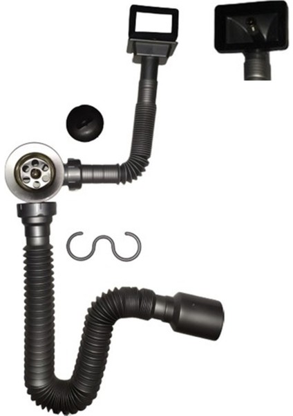 YT79 Gri Üniversal Yandan Dik Taşmalı Mutfak Evye Gider Sifonu Körüklü Lavabo Sifonu Gri Renk Tr