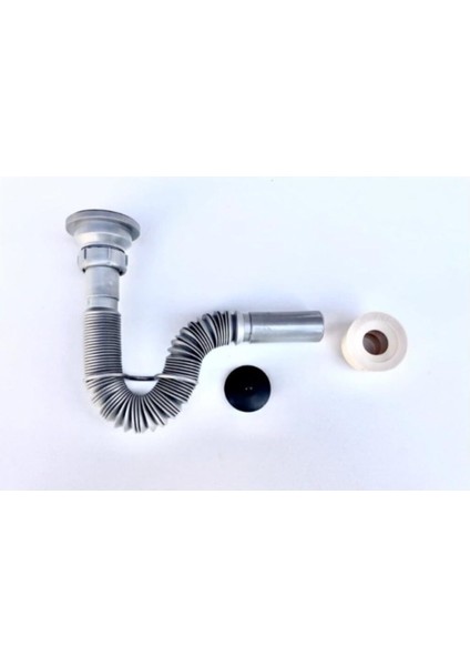 Lavabo Evye Sifonu Lüks Körüklü + Adaptör Conta Donau Gri 32 mm Gider Borusu