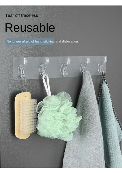 5'li Kendinden Yapışkanlı Güçlü Şeffaf Askılık - Kapı Arkası Mutfak Duvar Banyo Askı indirimleri
