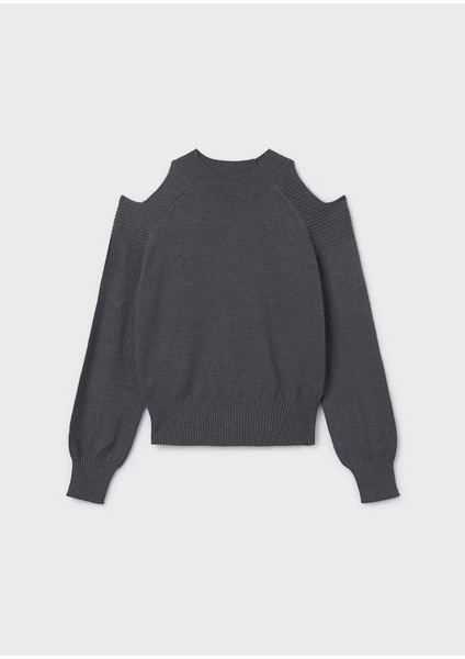 Gri Kız Çocuk Omuzları Açık Kazak 7312