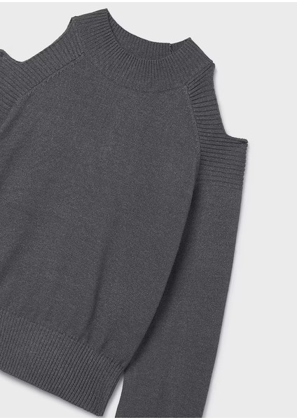 Gri Kız Çocuk Omuzları Açık Kazak 7312 modelleri