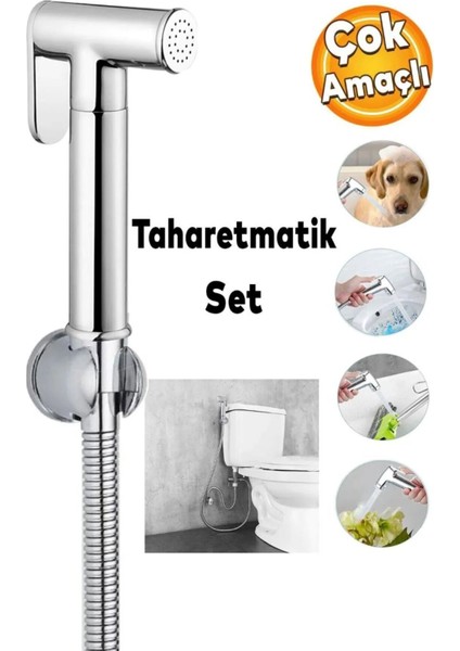 Taharet Musluğu Plastik Duş Fıskiyesi Taharetmatik Tabancalı Bas Çek Spiralli Mafsal Hortum Elduşu D