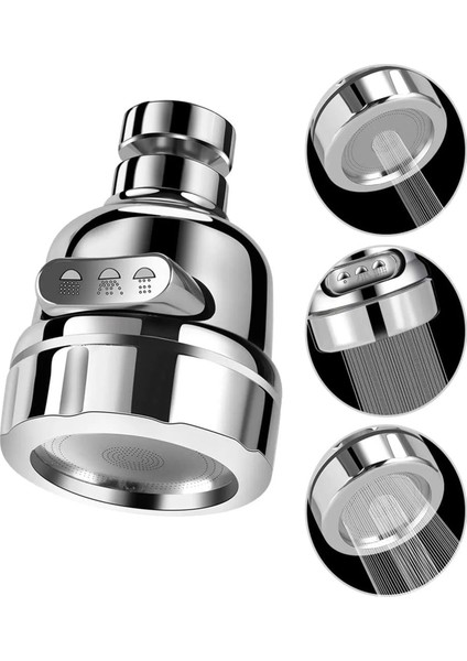 Su Tasaruflu Oynar 3 Fonksiyonlu 360 Derece Dönebilen Krom Mutfak Lavabo Musluk Başlığı 2 Yıl modelleri