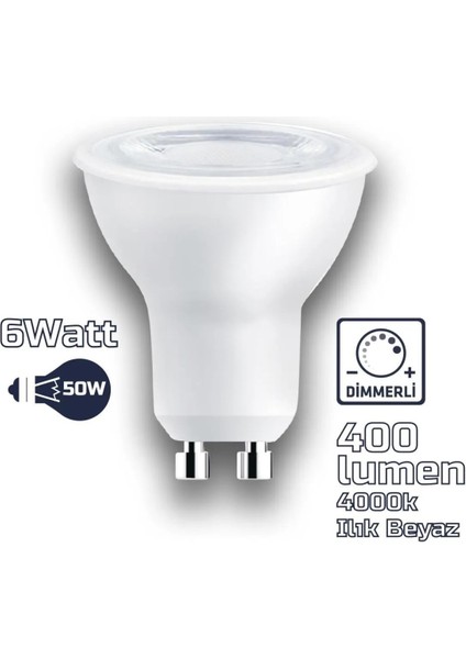 GU10 220V 6W 4000K Cob LED Ampul ERD-285 Tekli Cool White GU10 LED Ampul 6 Watt Var A'dan G'ye G 645