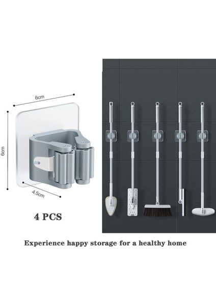4 Adet Süpürge Mop Tutucu Duvar Kendinden Yapışkanlı Duvar Delme Gerektirmez (Gri) Gri Tr fiyatları