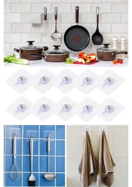 ® 10 Adet Süper Güçlü Çerçeve Askısı Vidalı Tırnak Kanca Yapışkanlı Mutfak Banyo Raf Tutucu