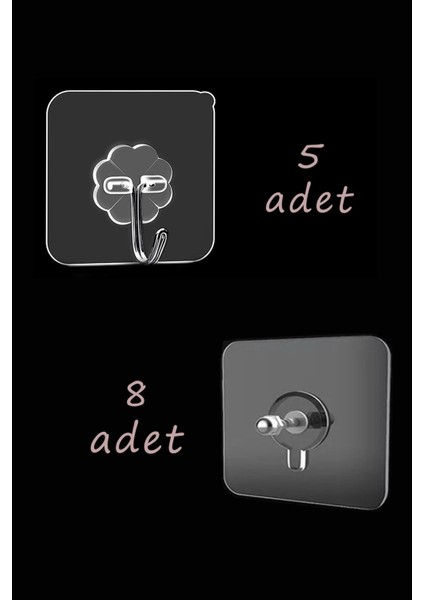 13 Adet Mix Delmeden Güçlü Yapışkanlı Suya Dayanıklı Banyo Askılık Seti, 5x Tekli,8x Somun Askılık Ş