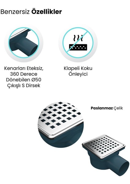 Yan Çıkışlı Ø50 Paslanmaz Koku Önleyici Duşakabin Duş Kanalı Yer Süzgeci fiyatları
