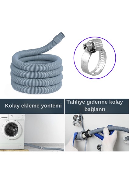 Çamaşır ve Bulaşık Makinası Için Körüklü Pis Su Tahliye Hortumu 3 Metre Gider Borusu Çamaşır ve Bula