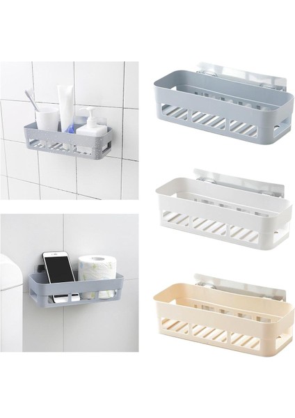 Banyo Köşeliği Şampuan Rafı Banyo Rafı Güclü Yapıstırıcılı Delmeye Gerek Yok Plastik Gri