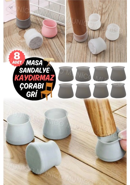 8 Adet Sandalye Bacak Zemin Koruyucuları Aşınmaya Dayanıklı Kaymaz Kalınlaşmış Silikon Tabure Ayaklı