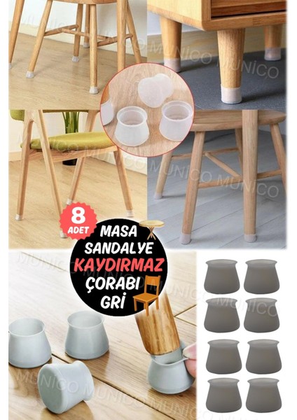 8 Adet Sandalye Bacak Zemin Koruyucuları Aşınmaya Dayanıklı Kaymaz Kalınlaşmış Silikon Tabure Ayaklı