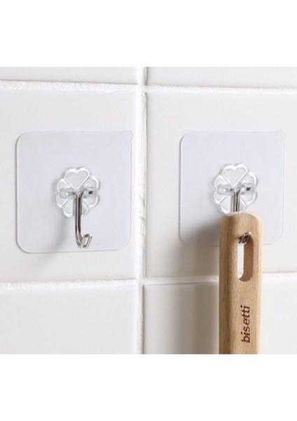 5 Li Şeffaf Kendinden Yapışkanlı Askı 5 Adet Yapışkanlı Mutfak Banyo Askısı Beyaz