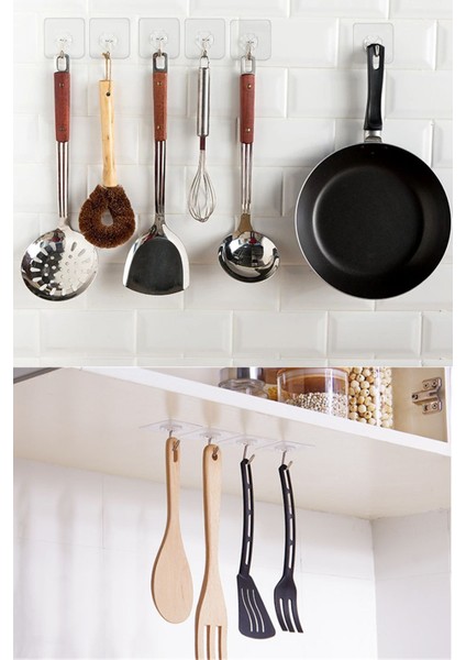 6 Parça Ekstra Güçlü Yapışkanlı, Duvar Delmeden Suya Dayanıklı Şeffaf Askılık Şeffaf modelleri