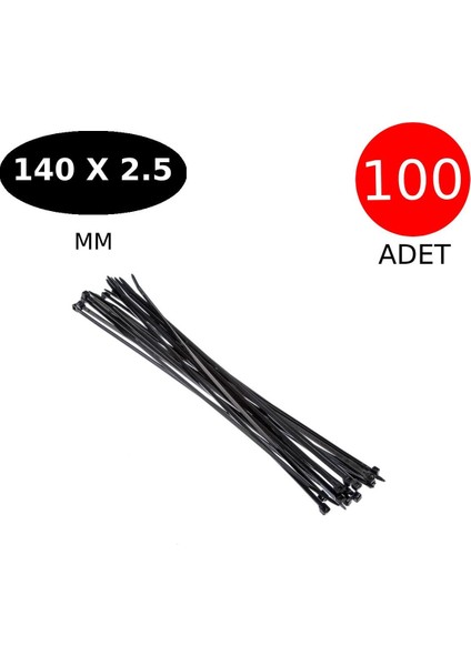 Kablo Bağı Cırt Kelepçe 140 mm x 2.5 mm Siyah 100 Adet