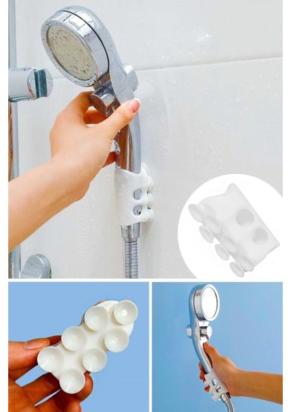 Silikon Vantuzlu Duş Başlığı Askısı Duş Ahize Tututcu Vidasız 7 Vantuzlu Tutucu Duş Başlığı Silikon