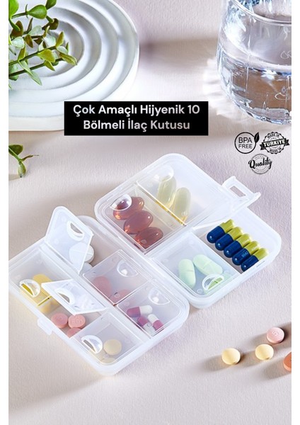 Kapaklı 10 Bölmeli Saklama Kutusu 10 Bölmeli Hap Saklama Kutusu - Iğne Kutusu - Bpa Içermez