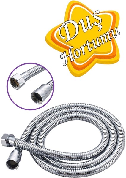 360 Dereceli Dönerli Banyo Duş Hortumu Banyo Spiral Hortumu Krom Duş Hortumu Gri Krom Kaplama