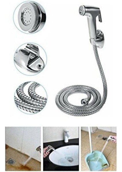 Kromlu Şettaf Temizlik Seti Basmalı Şettaf Başlığı ve Hortumu Taharet Temizlik Şettaf Seti Duş Seti
