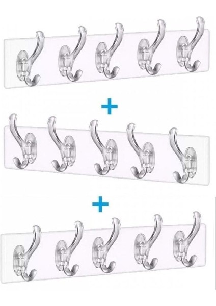 3 Adet 5'li Şeffaf Askılık Duvar Askısı Iz Bırakmayan Güçlü Yapışkanlı Banyo Mutfak Havlu Kancası