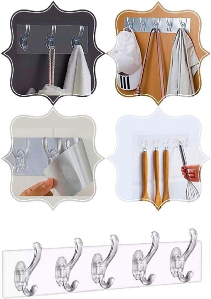 3 Adet 5'li Şeffaf Askılık Duvar Askısı Iz Bırakmayan Güçlü Yapışkanlı Banyo Mutfak Havlu Kancası modelleri