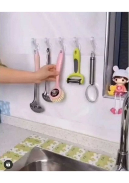 3 Adet Şeffaf Duvar Askısı Banyo Mutfak Kancası 5 Li Iz Bırakmayan Güçlü Yapışkanlı Turuncu Askı Set